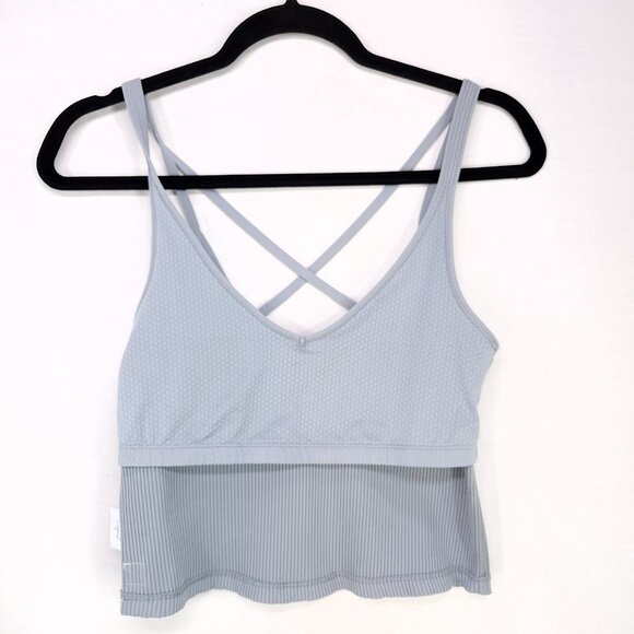 Vuori Ribbed Crop Tank Top Size Medium Gray Stretch Strappy Back Built In Bra - Picture 3 of 11